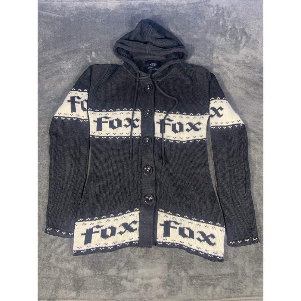 Vintage Fox Racing Sweater Button Up Black And White Women's Size Medium Rare